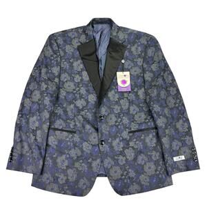 Tayion Mens Classic Fit Jacquard Floral Dinner Suit Jacket Gray Purple 42S